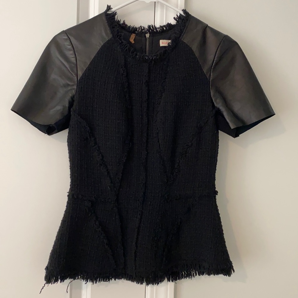 Rebecca Taylor peplum tweed and leather top
